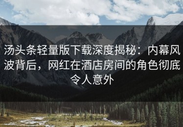 汤头条轻量版下载深度揭秘：内幕风波背后，网红在酒店房间的角色彻底令人意外