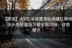 【震惊】大V在深夜遭遇秘闻爆红网络，汤头条轻量版下载全网炸锅，详情曝光