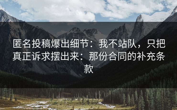 匿名投稿爆出细节:我不站队,只把真正诉求摆出来:那份合同的补充条款 匿名投稿爆出细节:我不站队,只把真正诉求摆出来:那份合同的补充条款